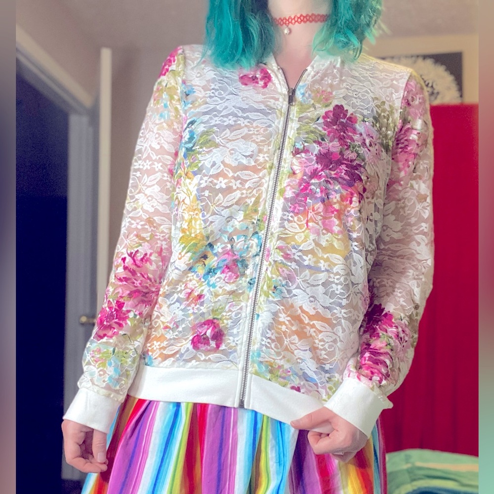 Torrid mesh floral lace bomber jacket